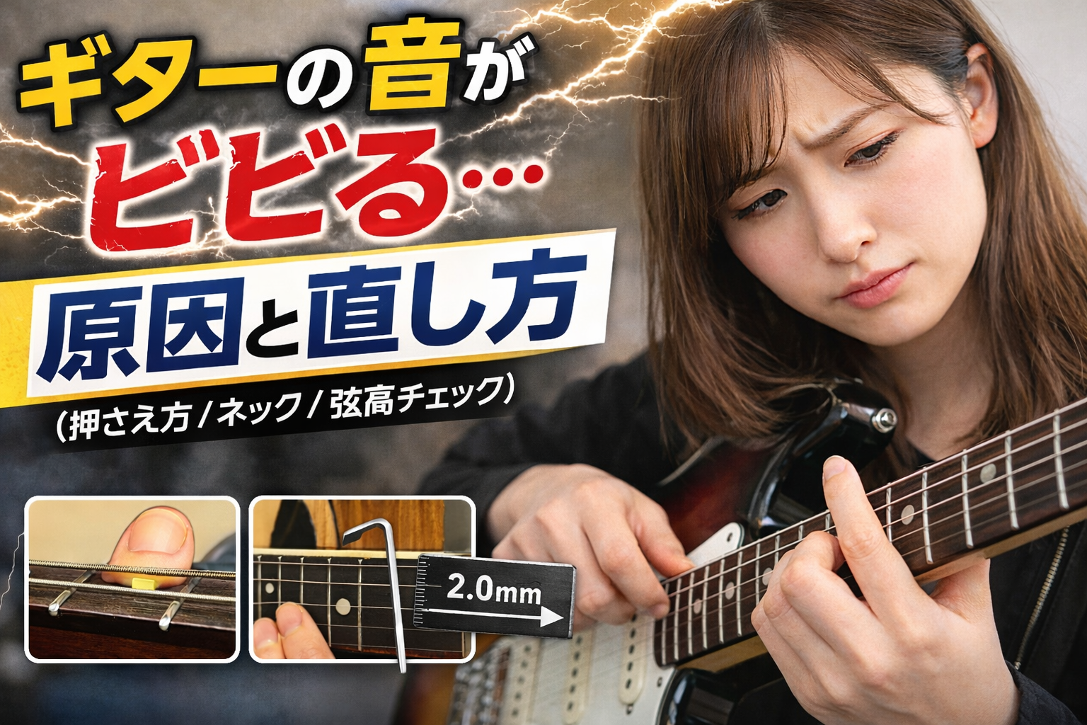 ギターの音がビビる…｜原因と直し方（押さえ方/ネック/弦高チェック）