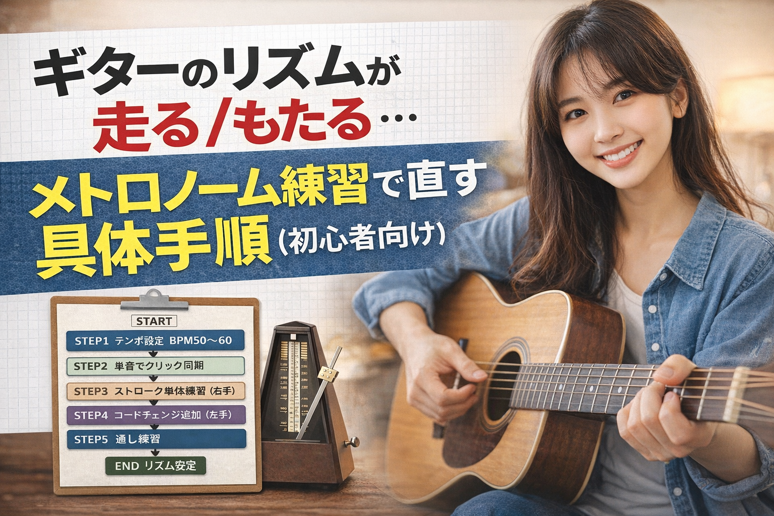 ギターのリズムが走る/もたる…｜メトロノーム練習で直す具体手順（初心者向け）